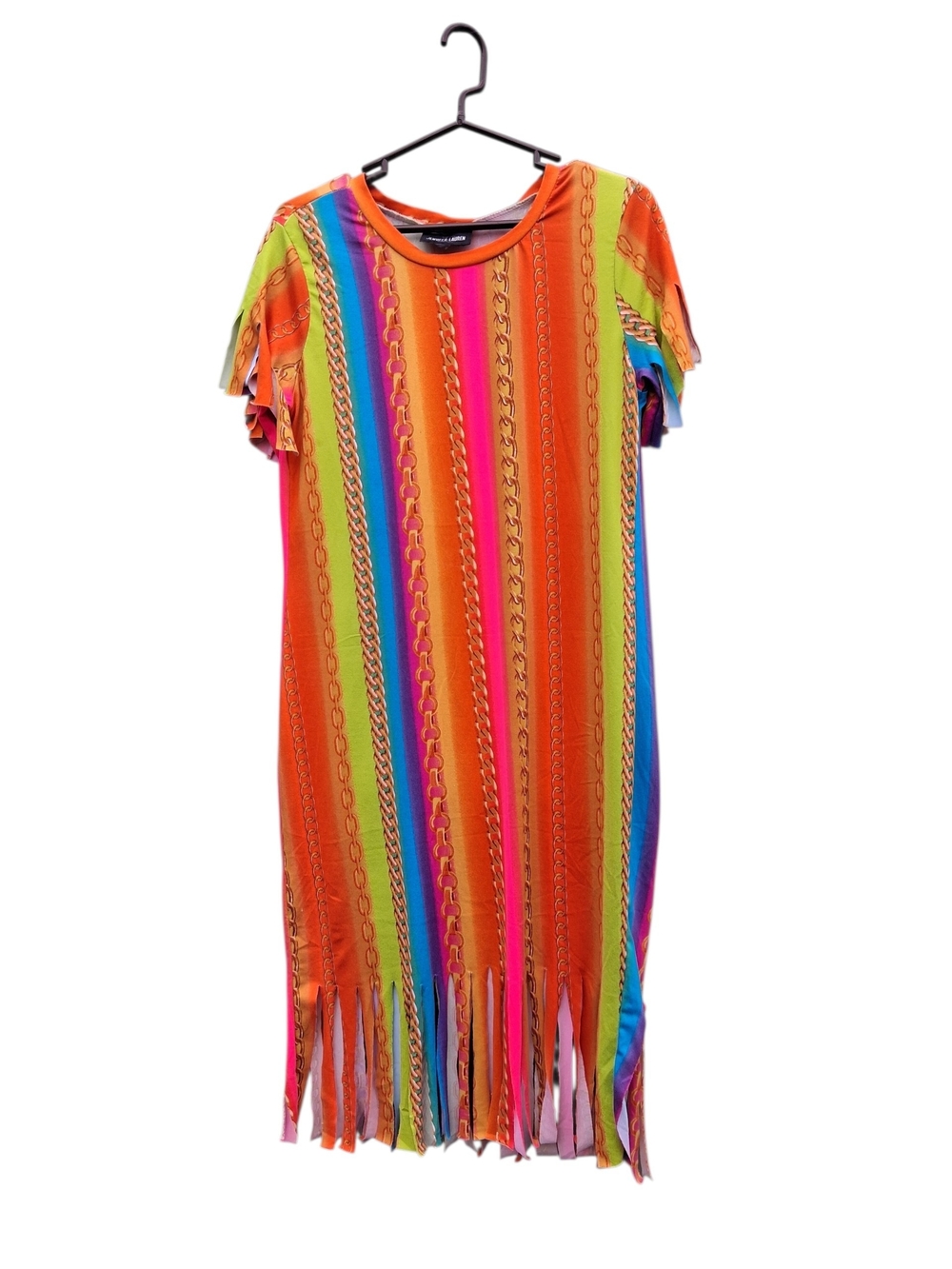 Jennifer Lauren Multi-Colored Dress - Fringe Hem & Fringe Sleeves